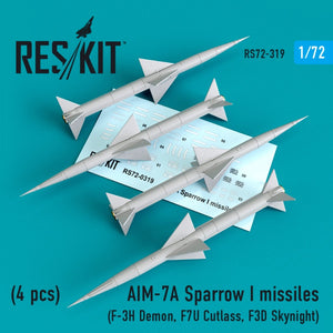 RESKIT RS72-0319 AIM-7A SPARROW AND MISSILES (4PCS) 1/72
