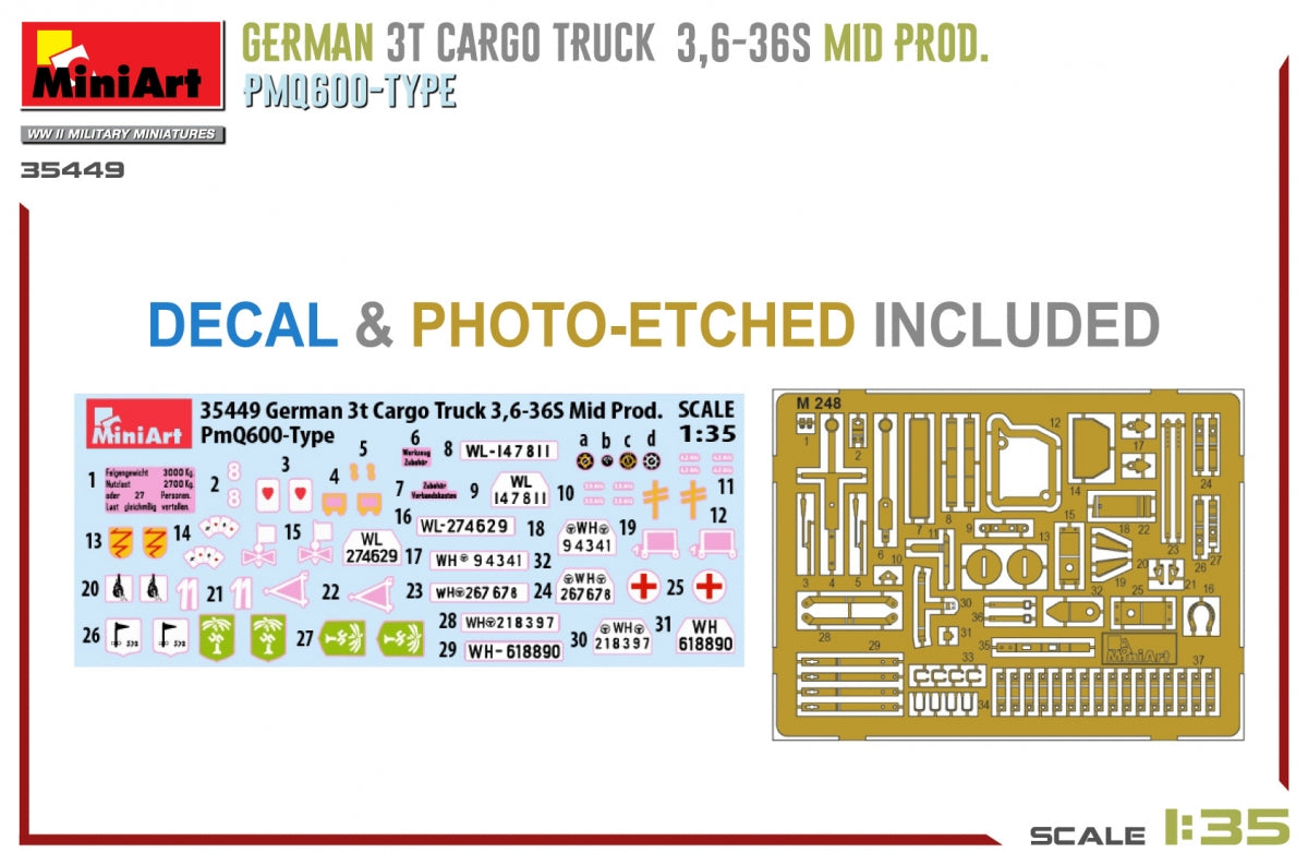 Miniart 35449 GERMAN 3T CARGO TRUCK 3.6-36S MID PROD. PMQ600-TYPE 1/35 – image 7