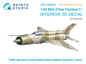 Quinta Studio QD+48580 MiG-21bis early Fishbed-L 3D-Printed &amp;amp; colored Interior on decal paper (Eduard) (with 3D-printed resin parts) 1/48