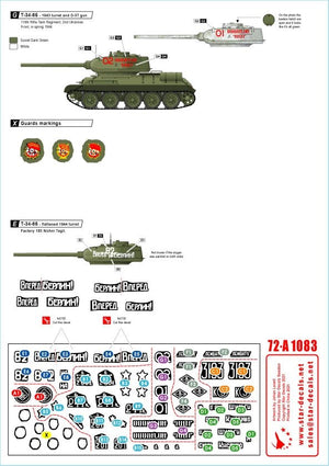 Star Decals 72-A1083 Soviet T-34-85 tanks 1944-45. 1944-45. Flattened 1944 turret and Factory 183 Nizhni Tagil turret. 1/72 – obrázek 3