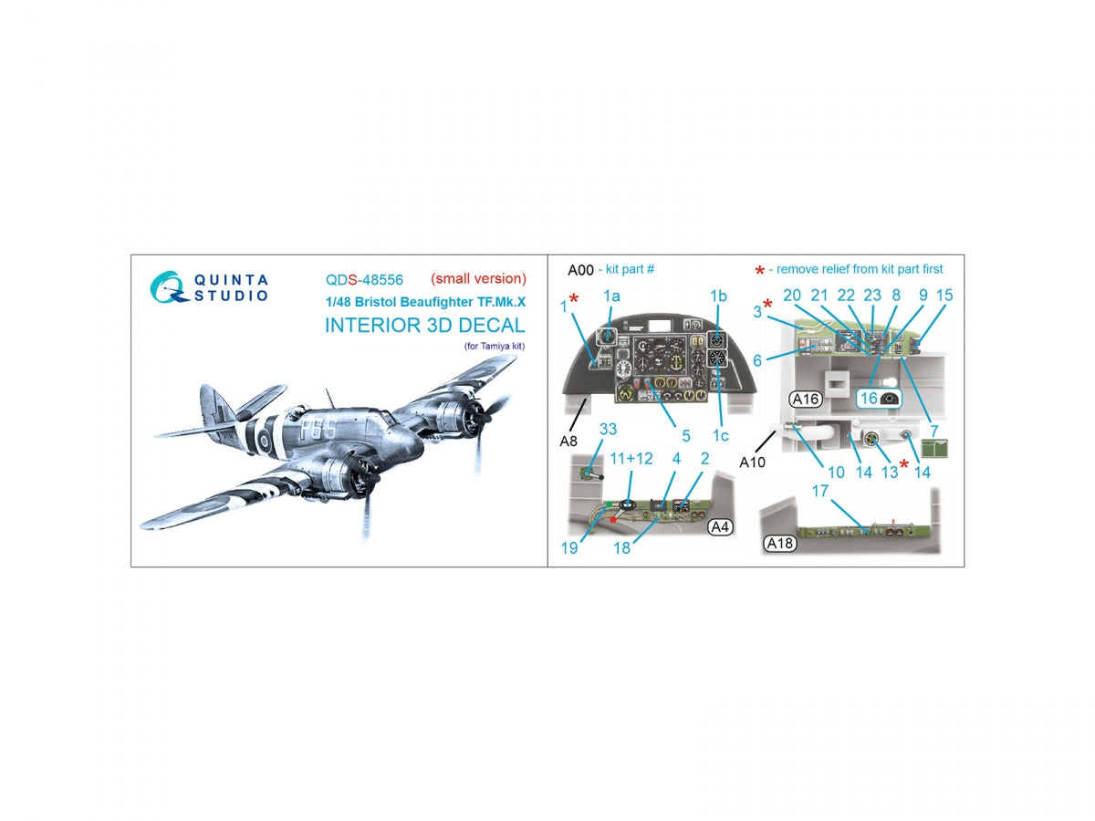 Quinta Studio QDS-48556 Bristol Beaufighter TF.Mk.X 3D-Printed &amp;amp; colored Interior on decal paper (Tamiya) (small version) 1/48 – image 2