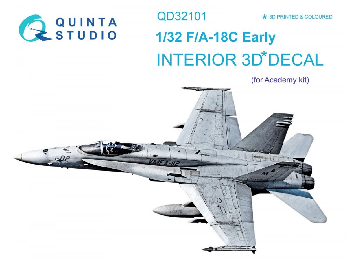 Quinta Studio QD32101 F/A-18C Early 3D-Printed &amp;amp; colored Interior on decal paper (for Academy kit) 1/32