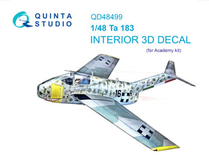 Quinta Studio QD48499 Ta 183 3D-Printed &amp;amp; colored Interior on decal paper (Academy) 1/48