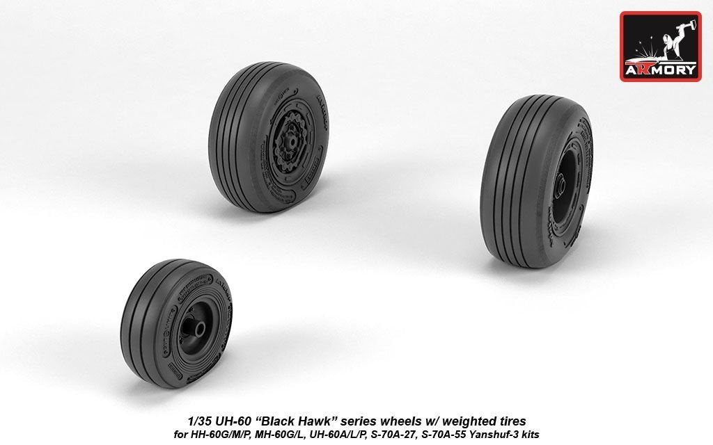 Armory Models AW35303 UH-60 Black Hawk wheels w/ weighted tires 1/35 – Bild 2
