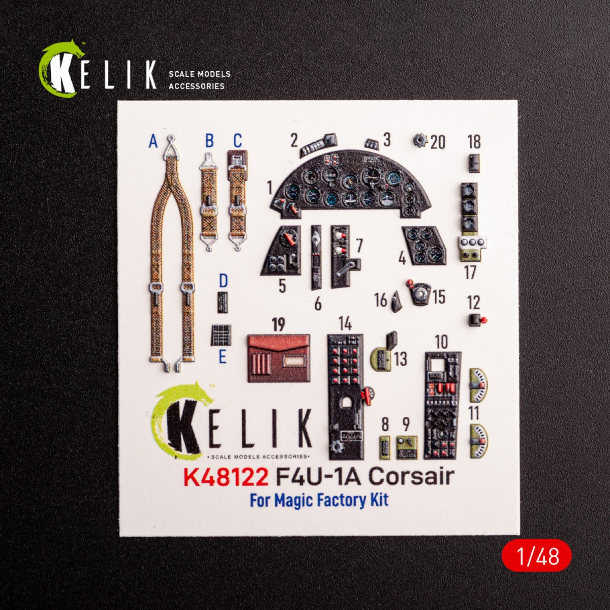 KELIK K48122 F4U-1A Corsair - interior 3D decals for Magic Factory kit 1/48