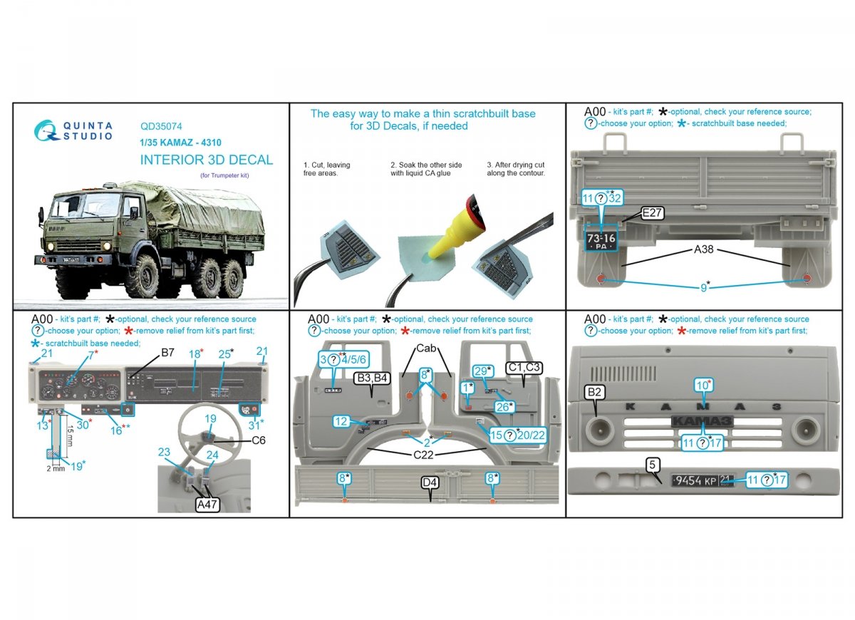 Quinta Studio QD35074 KAMAZ 4310 3D-Printed &amp;amp; colored Interior on decal paper (Trumpeter) 1/35 – Bild 8