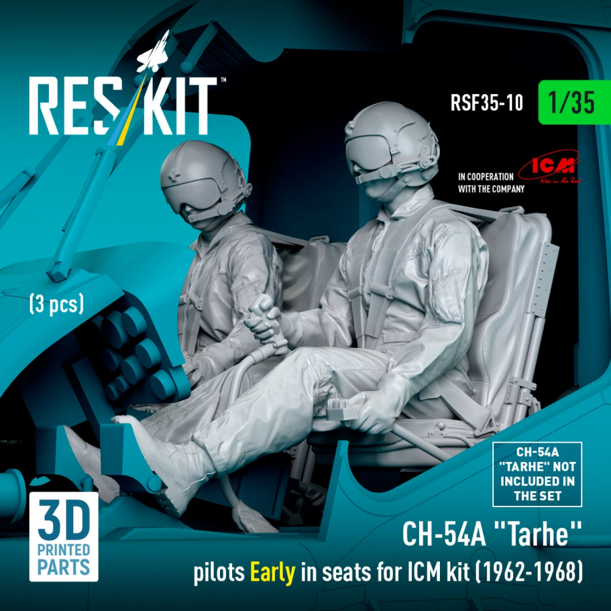 RESKIT RSF35-0010 CH-54A « Tarhe » Pilotes en position initiale dans leurs sièges pour kit ICM (1962-1968) (3 pièces) (Impression 3D) 1/35 – image 2