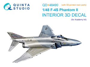 Quinta Studio QD+48490 F-4S Phantom II 3D-Printed &amp;amp; colored Interior on decal paper (Academy) (with 3D-printed resin parts) 1/48