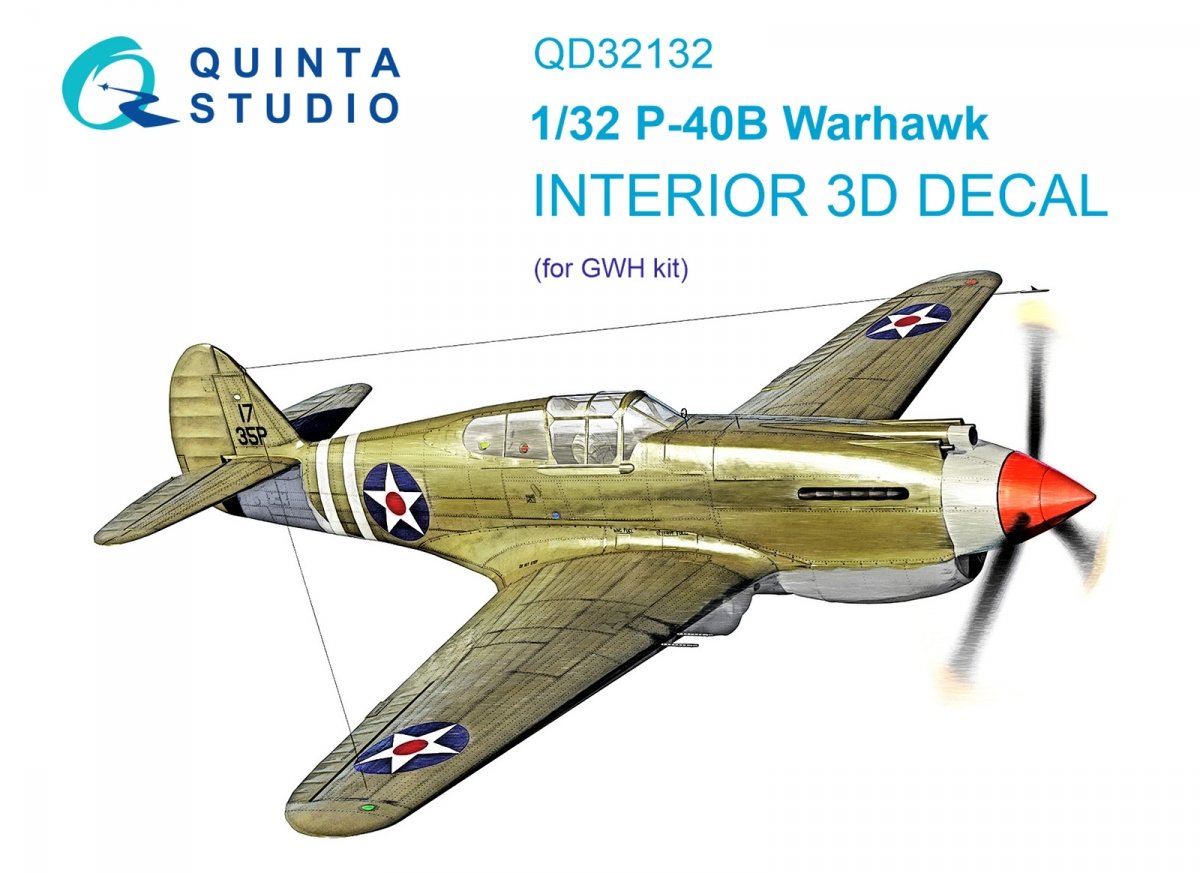 Quinta Studio QD32132 P-40B 3D-Printed &amp;amp; colored Interior on decal paper (GWH) 1/32