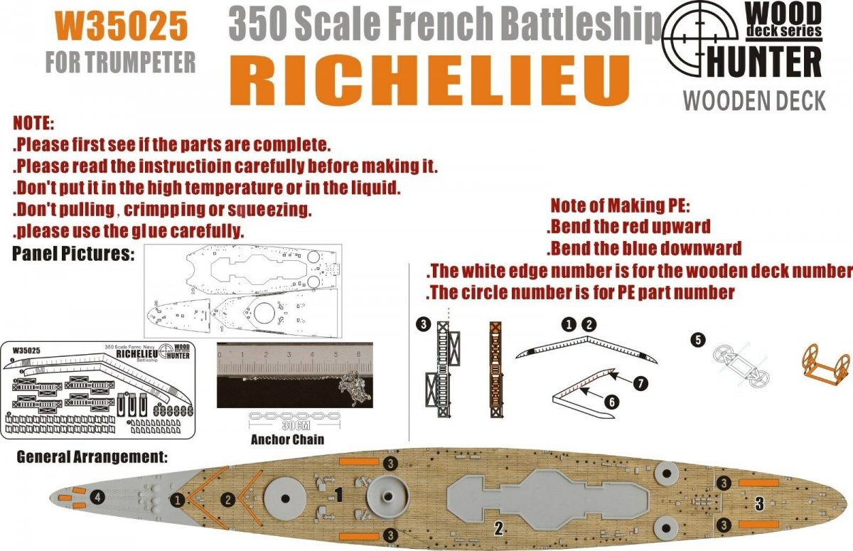 Wood Hunter W35025 Wood deck French Richelieu for Trumpeter 1/350