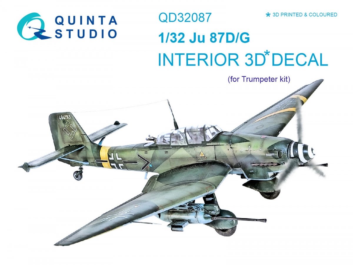 Quinta Studio QD32087 Ju87 D/G 3D-Printed &amp; colored Interior on decal paper (Trumpeter) 1/32