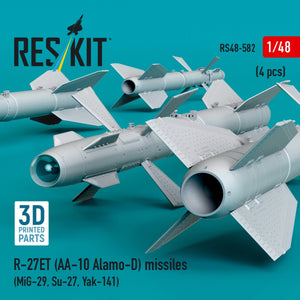 RESKIT RS48-0582 R-27ET (AA-10 Alamo-D) missiles (4 pcs) (MiG-29, Su-27, Yak-141) (3D Printed) 1/48