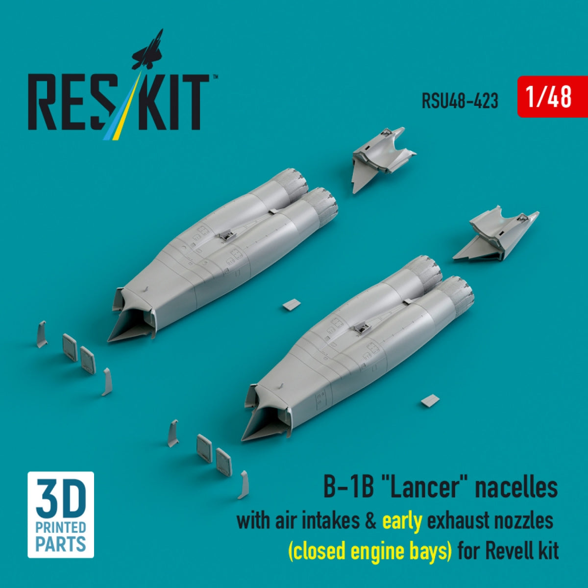 RESKIT RSU48-0423 B-1B "Lancer" nacelles with air intakes &amp; early exhaust nozzles (сlosed engine bays) for Revell kit (3D Printed) 1/48