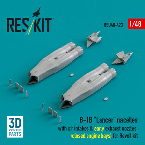 RESKIT RSU48-0423 B-1B "Lancer" nacelles with air intakes &amp; early exhaust nozzles (сlosed engine bays) for Revell kit (3D Printed) 1/48