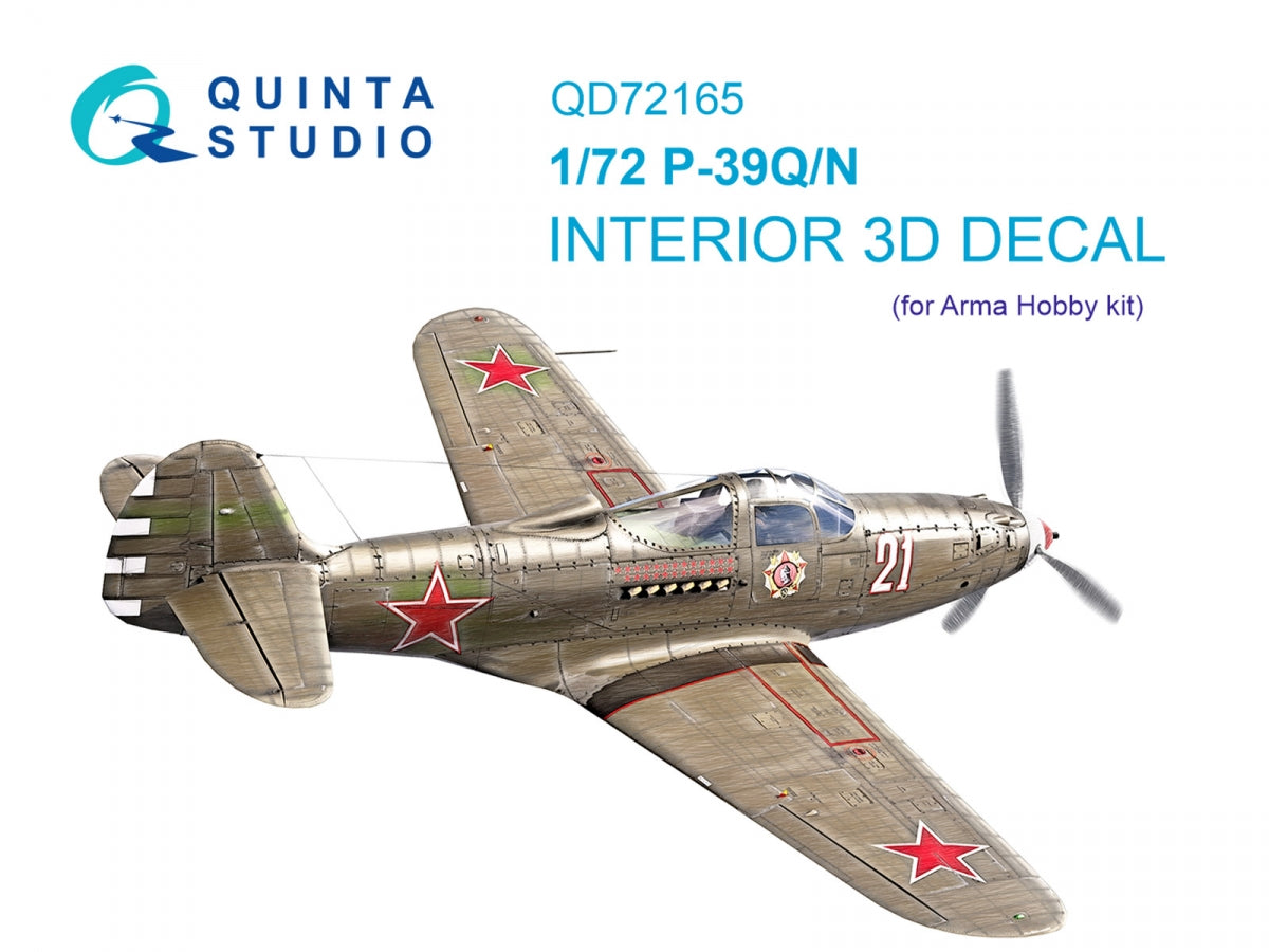 Quinta Studio QD72165 P-39Q/N Airacobra 3D-Printed colored Interior on decal paper (Arma Hobby) 1/72