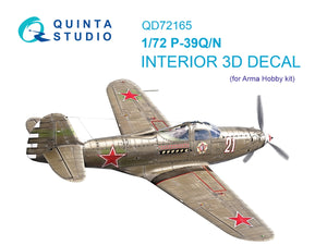 Quinta Studio QD72165 P-39Q/N Airacobra 3D-Printed colored Interior on decal paper (Arma Hobby) 1/72