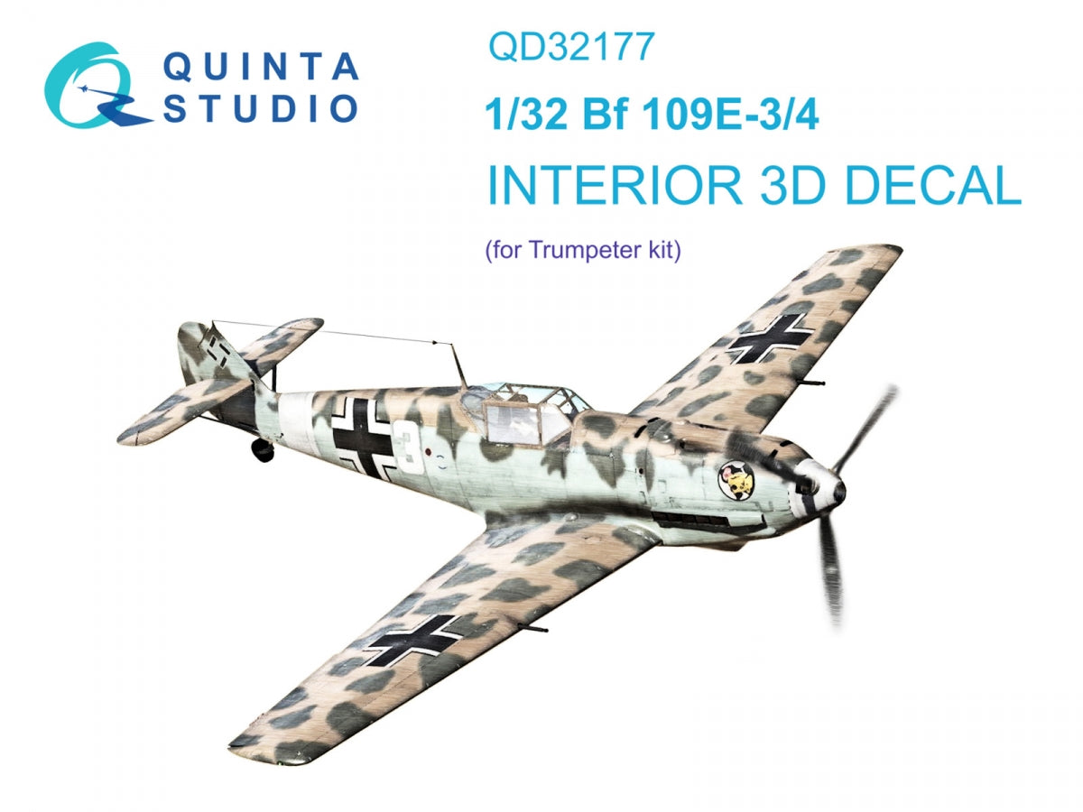 Quinta Studio QD32177 Bf 109E3/4 3D-Printed colored Interior on decal paper (Trumpeter) 1/32