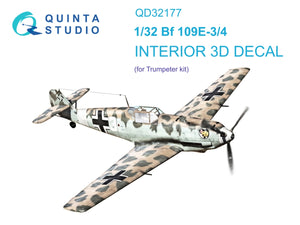 Quinta Studio QD32177 Bf 109E3/4 3D-Printed colored Interior on decal paper (Trumpeter) 1/32