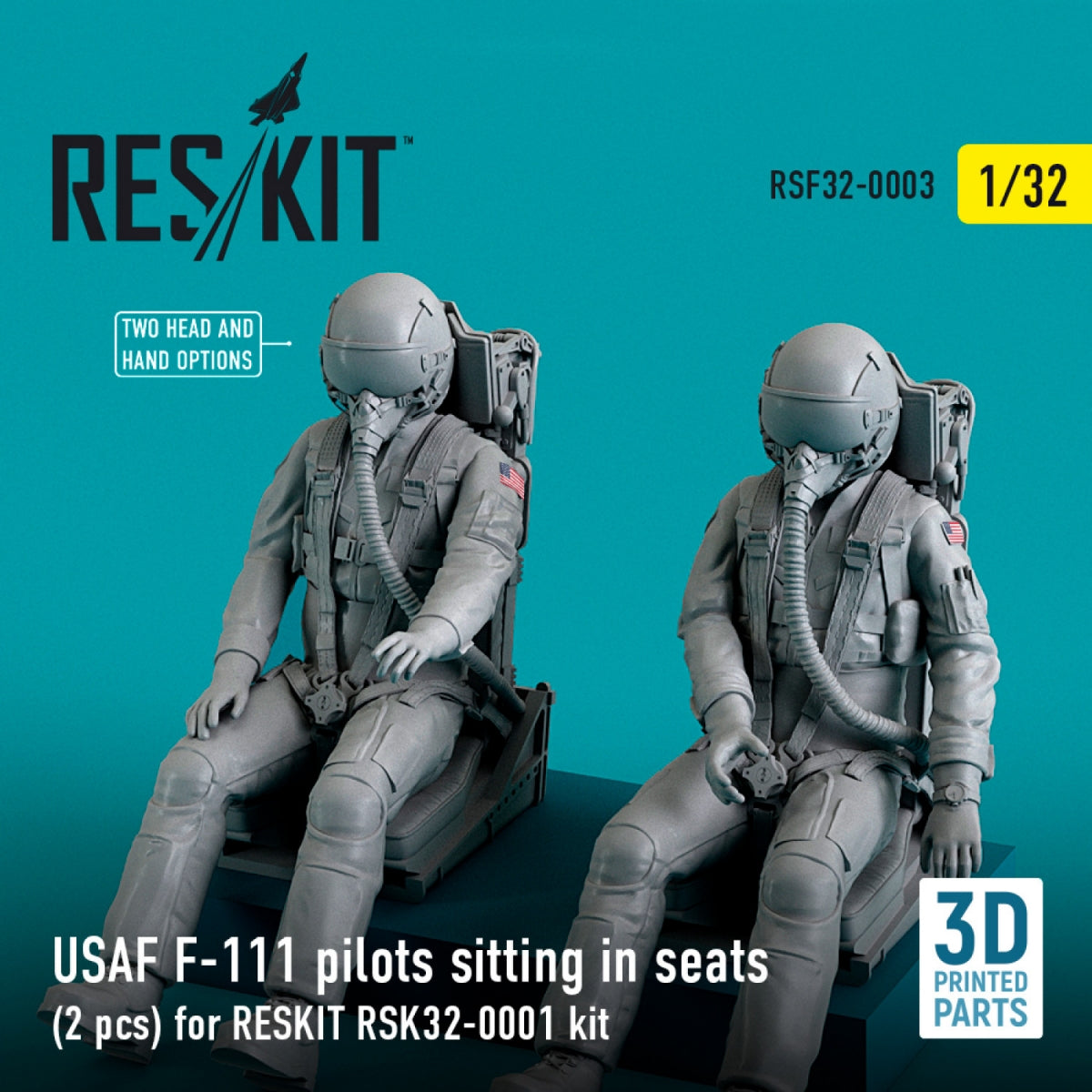RESKIT RSF32-0003 PILOTES DE F-111 DE L'USAF ASSIS DANS LEURS SIÈGES (2 PIÈCES) POUR KIT RESKIT RSK32-0001 (IMPRIMÉ EN 3D) 1/32