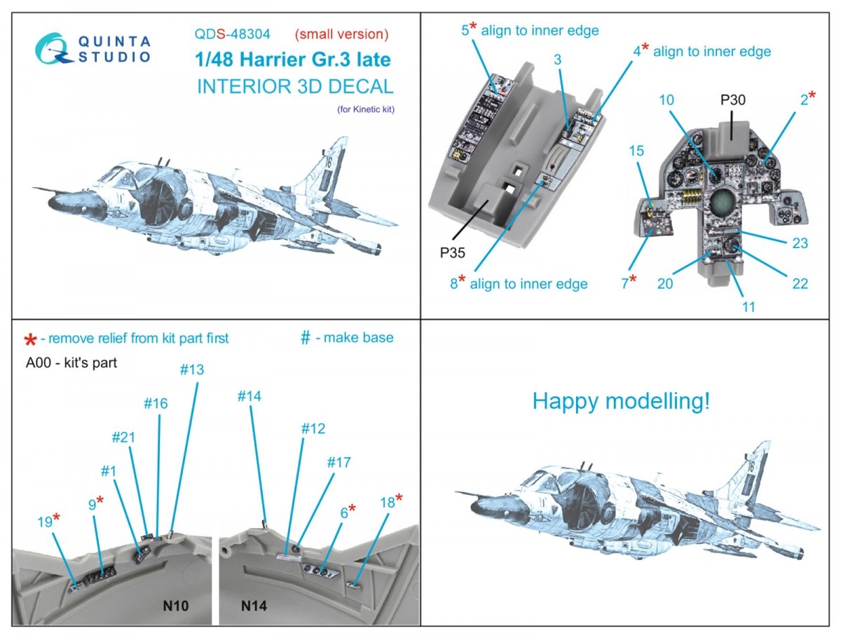 Quinta Studio QDS-48304 Harrier Gr.3 late 3D-Printed &amp;amp; colored Interior on decal paper (Kinetic) (Small version) 1/48 – Bild 2