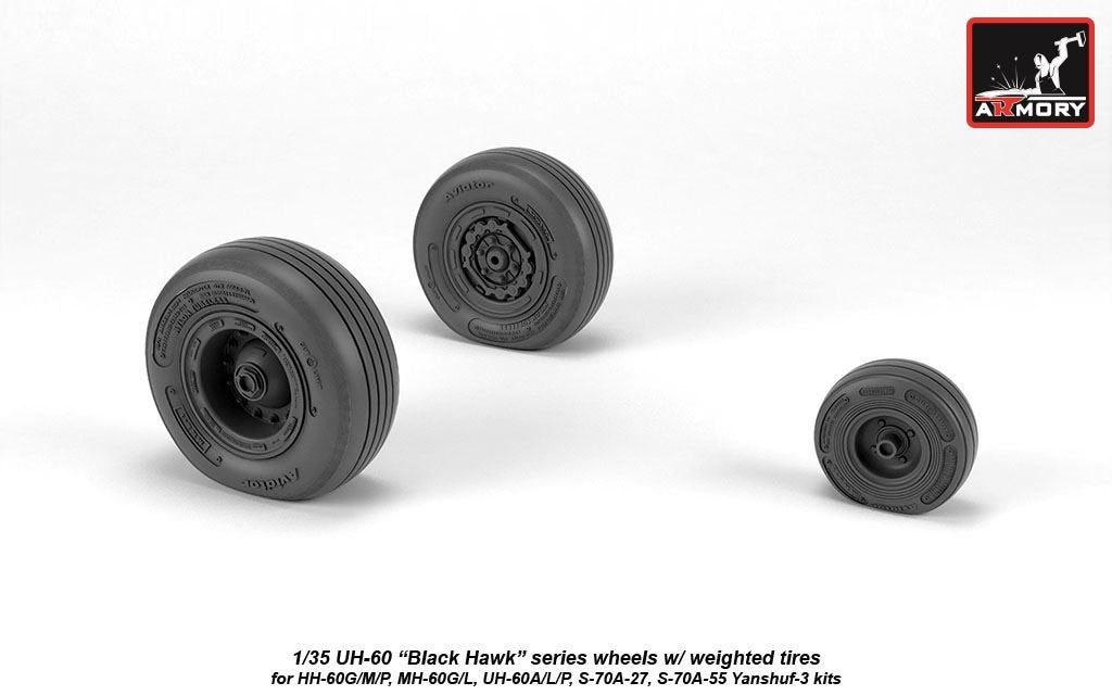 Armory Models AW35303 UH-60 Black Hawk wheels w/ weighted tires 1/35 – Bild 3