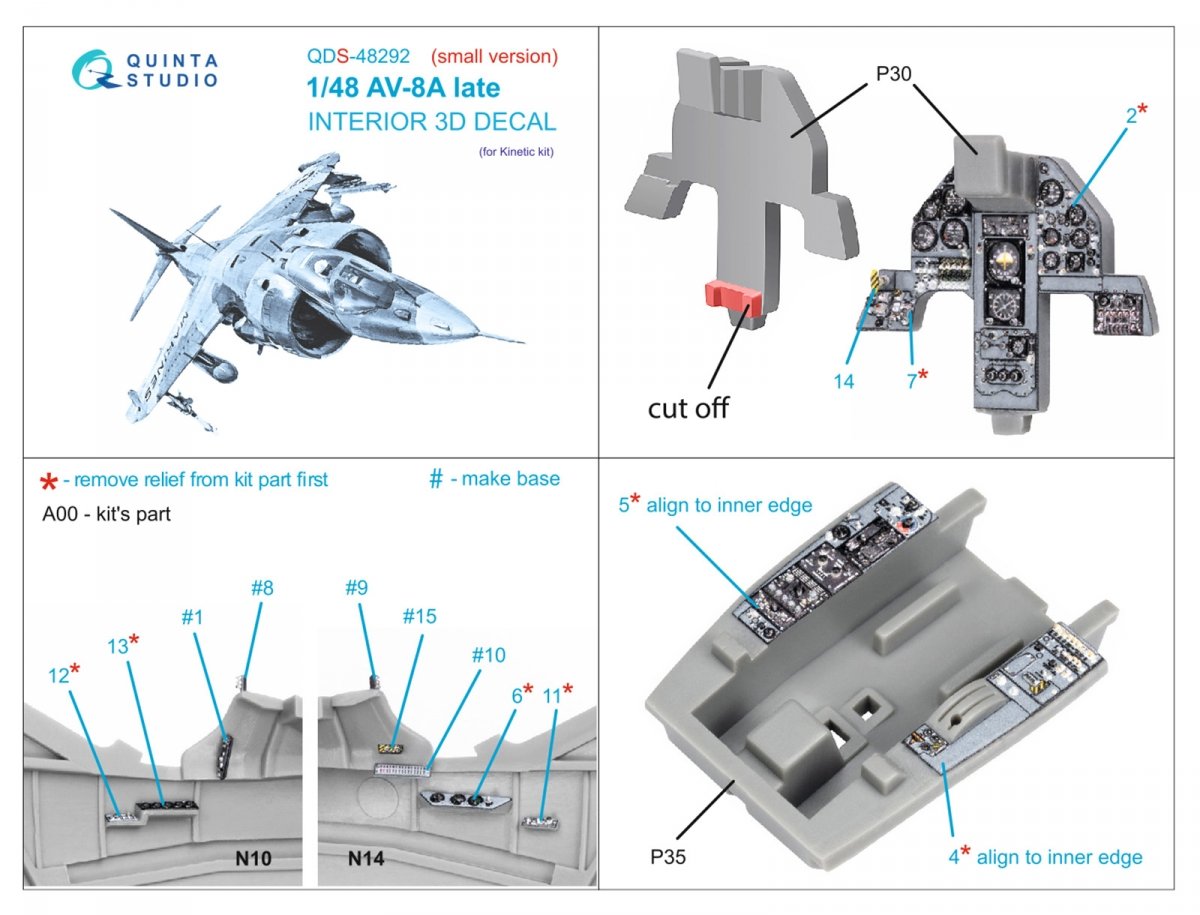 Quinta Studio QDS-48292 AV-8A Late 3D-Printed &amp;amp; colored Interior on decal paper (Kinetic) (Small version) 1/48 – immagine 2