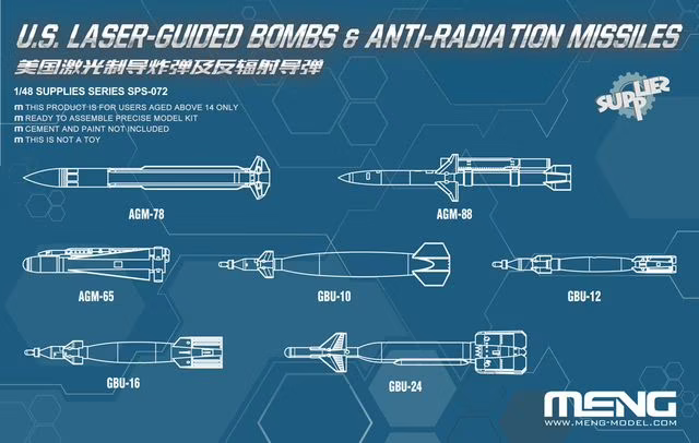 Meng Model SPS-072 US Laser Guided Bombs &amp;amp; Anti-Radiation Missiles 1/48