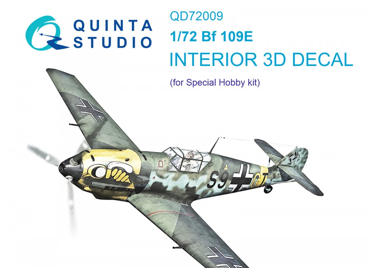 Quinta Studio QD72009 Bf 109E 3D-Printed &amp;amp; colored Interior on decal paper (Special Hobby) 1/72