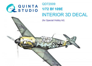Quinta Studio QD72009 Bf 109E 3D-Printed &amp;amp; colored Interior on decal paper (Special Hobby) 1/72