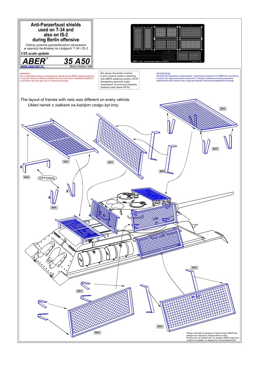 Aber 35A050 Anti-panzerfaust shields for T-34 and IS-2 (1/35) – image 4