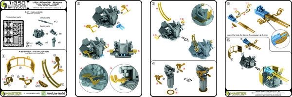 Master SM-350-092 USN 40 mm/56 Bofors twin mount ver.2 / with Mk-51 director - (resin, PE and turned parts) - (6pcs) 1/350 – immagine 7