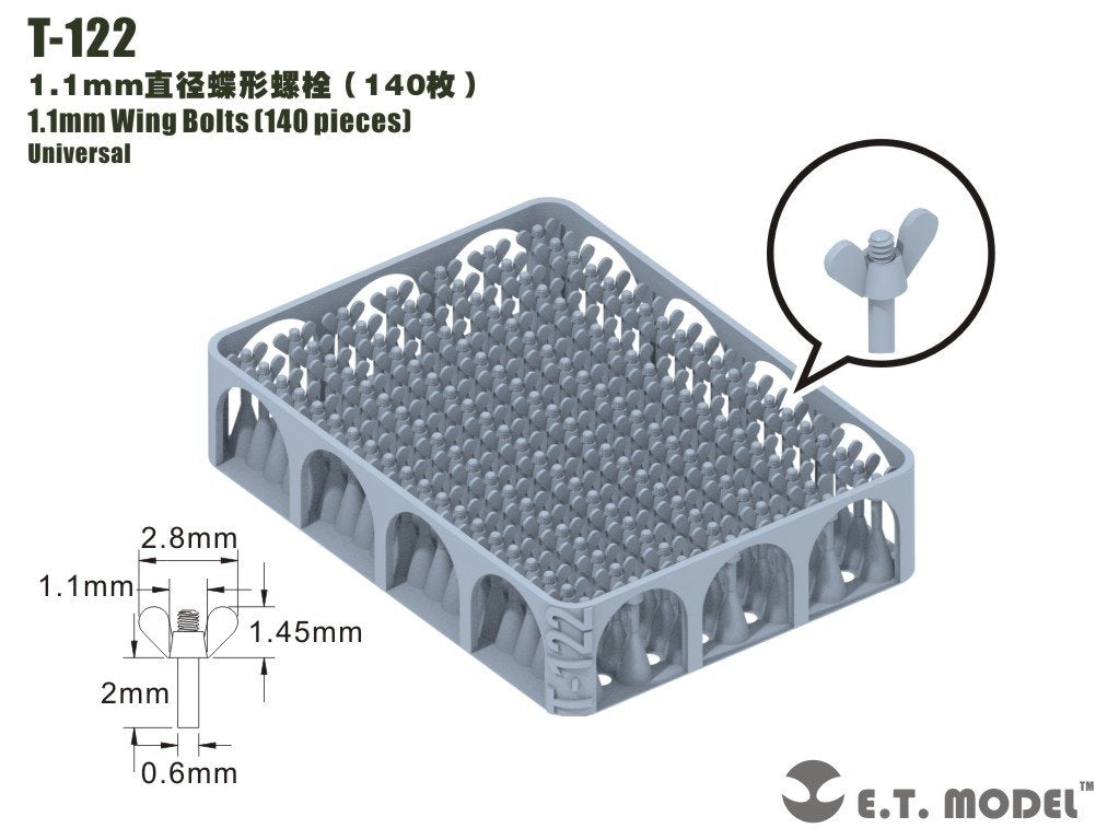 Boulons à oreilles ET modèle T-122 de 1,1 mm, 140 pièces 