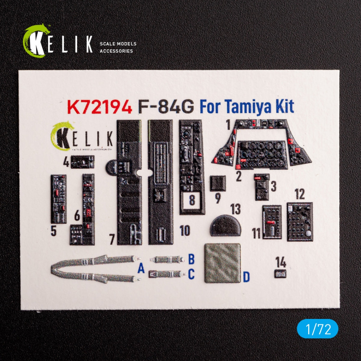 Kelik K72194 F-84G Thunderjet - interior 3D decals for Tamiya kit 1/72