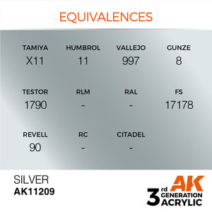 AK Interactive AK11209 SILVER – METALLIC 17ml – imagen 3