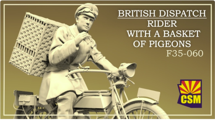 Copper State Models F35-060 British Dispatch Rider with a basket of pigeons (Motorcycle not included) 1/35