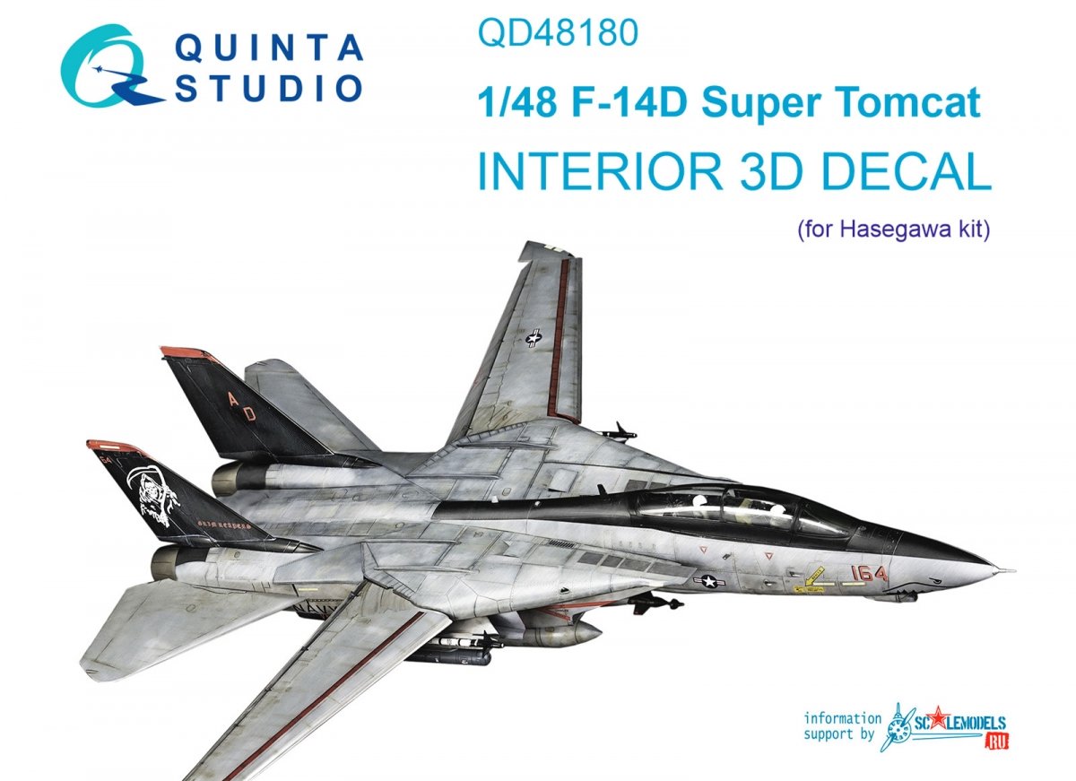 Quinta Studio QD48180 F-14D 3D-Printed &amp; colored Interior on decal paper (Hasegawa) 1/48