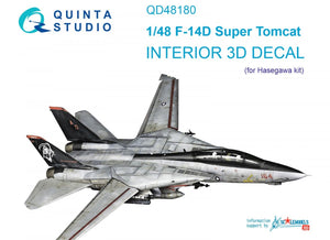 Quinta Studio QD48180 F-14D 3D-Printed &amp;amp; colored Interior on decal paper (Hasegawa) 1/48