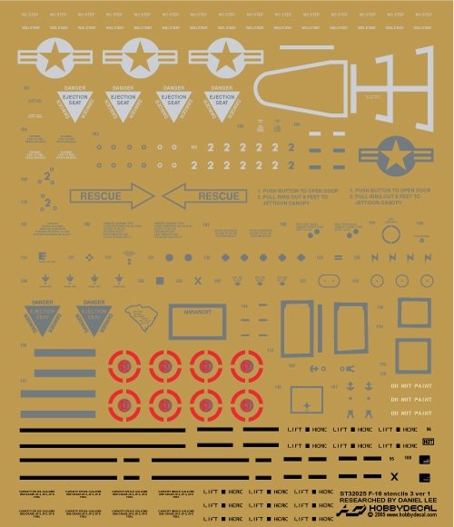 HobbyDecal ST32025V1 F-16 Stencils 3 ver 1 1/32 for Academy kit – imagen 2