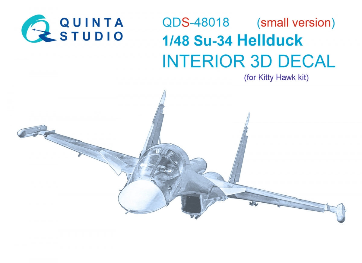 Quinta Studio QDS-48018 Su-34 3D-Printed colored Interior on decal paper (KittyHawk) (Small version) 1/48