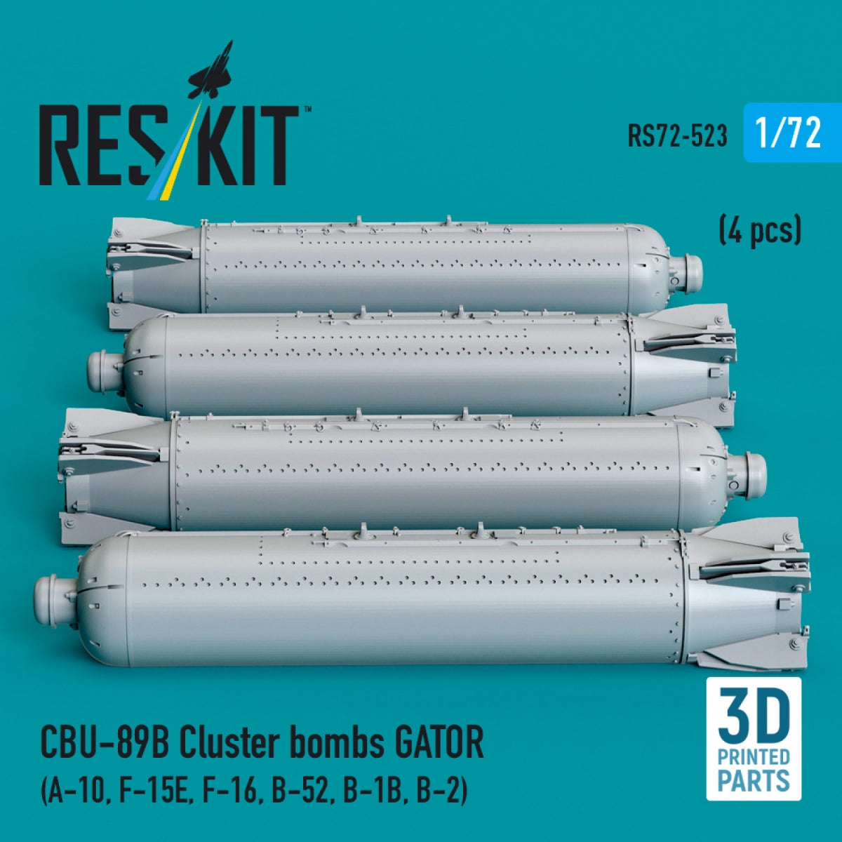 RESKIT RS72-0523 CBU-89B cluster bombs GATOR (4 pcs) (3D Printed) 1/72 – image 2