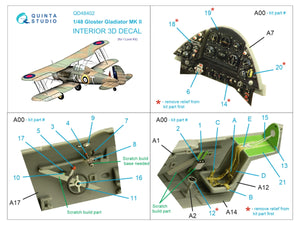 Quinta Studio QD48402 Gloster Gladiator MKII 3D-Printed &amp;amp; colored Interior on decal paper (I Love Kit) 1/48 – immagine 2