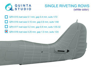 Quinta Studio QRV-018 Single riveting rows (rivet size 0.25 mm, gap 1.0 mm, suits 1/24 scale), White color, total length 5.8 m/19 ft