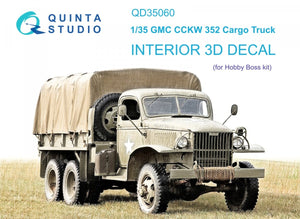 Quinta Studio QD35060 GMC CCKW 352 Cargo Truck 3D-Printed &amp;amp; colored Interior on decal paper (HobbyBoss) 1/35