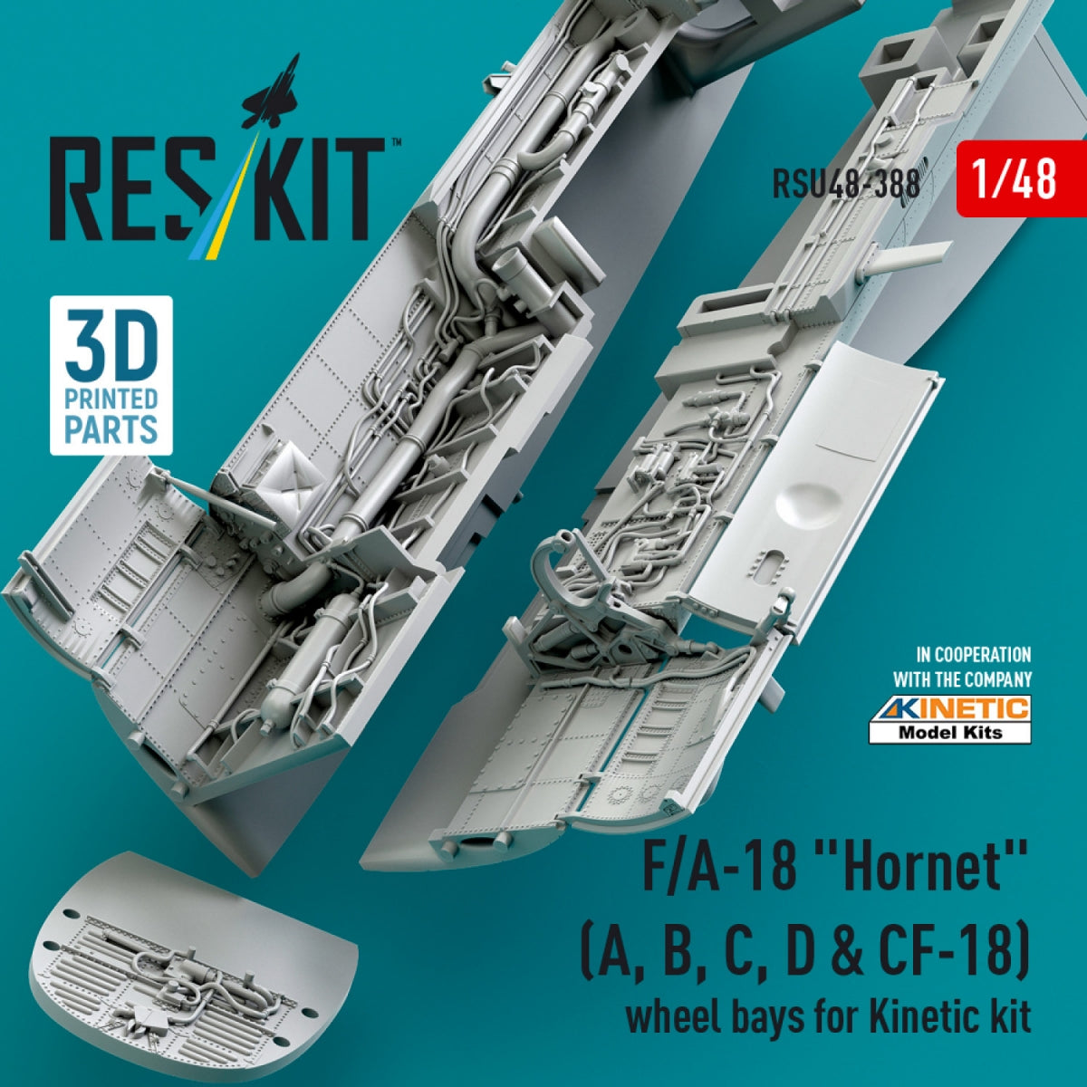 RESKIT RSU48-0388 F/A-18 &amp;quot;Hornet&amp;quot; (A, B, C, D &amp;amp; CF-18) wheel bays for Kinetic kit (3D printed) 1/48 – obrázek 4