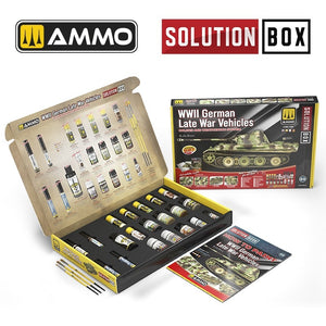 AMMO of Mig Jimenez 7729 SOLUTION BOX 23 – WWII German Late War Vehicles. Colors and Weathering System – imagen 2