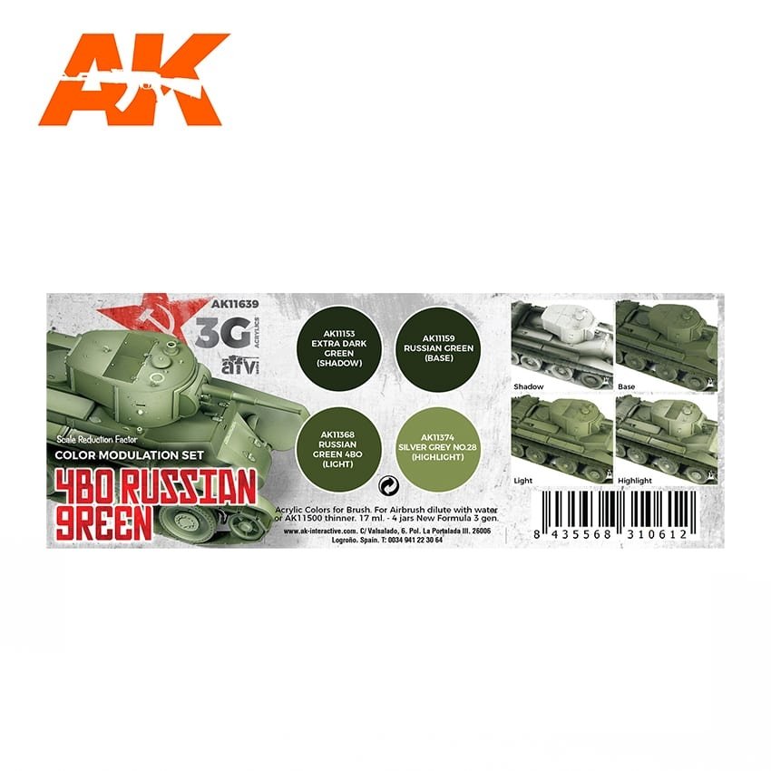 AK Interactive AK11639 4BO RUSSIAN GREEN MODULATION SET 4x17ml – obrázek 2