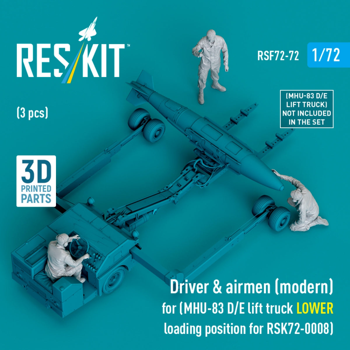 RESKIT RSF72-0072 Driver &amp;amp; airmen (modern) (3 pcs) (MHU-83 D/E lift truck LOWER loading position for RSK72-0008) (3D Printed) 1/72 – image 3
