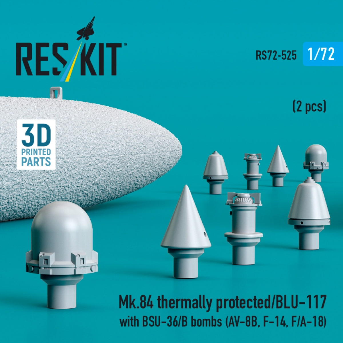 RESKIT RS72-0525 Mk.84 thermally protected/BLU-117 with BSU-36/B bombs (2 pcs) (3D Printed) 1/72 – obrázek 2