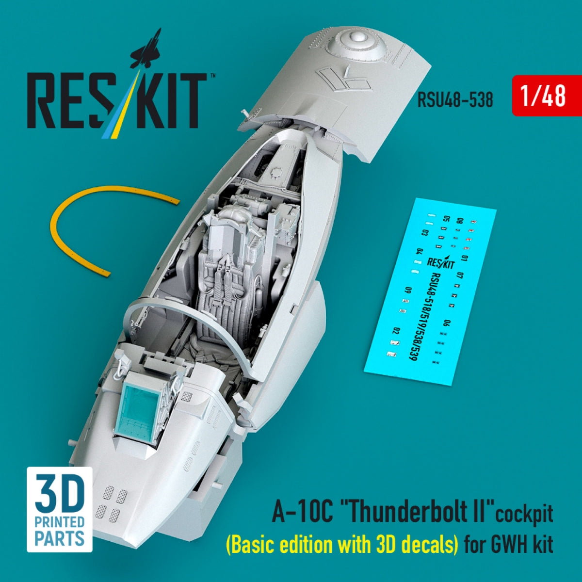 RESKIT RSU48-0538 A-10C "Thunderbolt II" cockpit (Basic edition with 3D decals) for GWH kit (3D Printed) 1/48