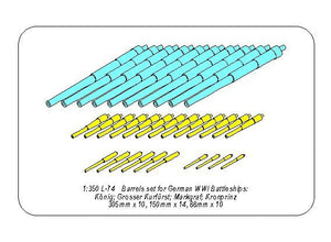 Aber 350L-74 Barrels set for German WWI Battleships: König; Grosser Kurfürst; Markgraf; Kronprinz 305mm x 10, 150mm x 14, 88mm x 10 1/350 – image 12